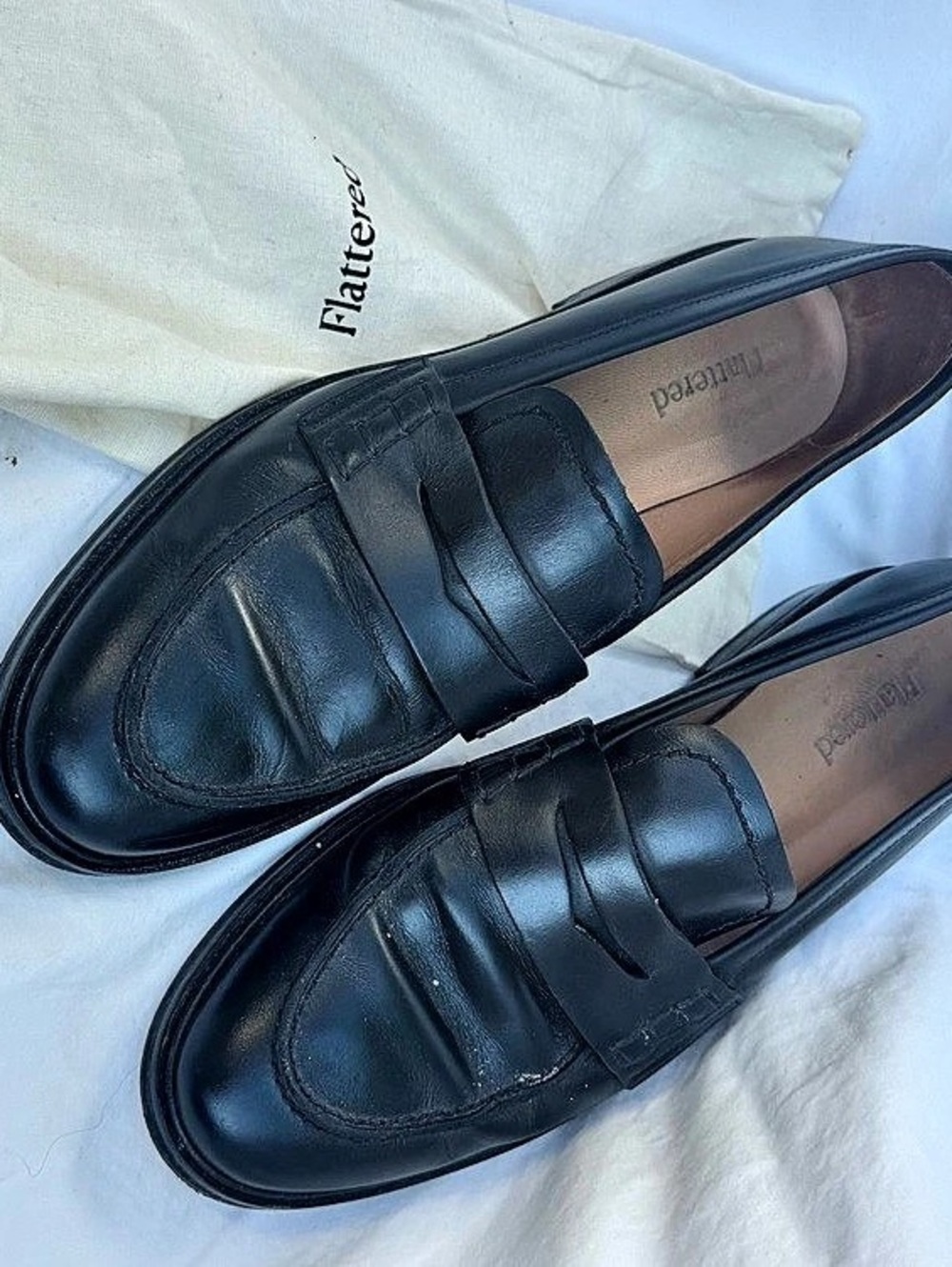 Flattered Black Penny Loafers made in Spain